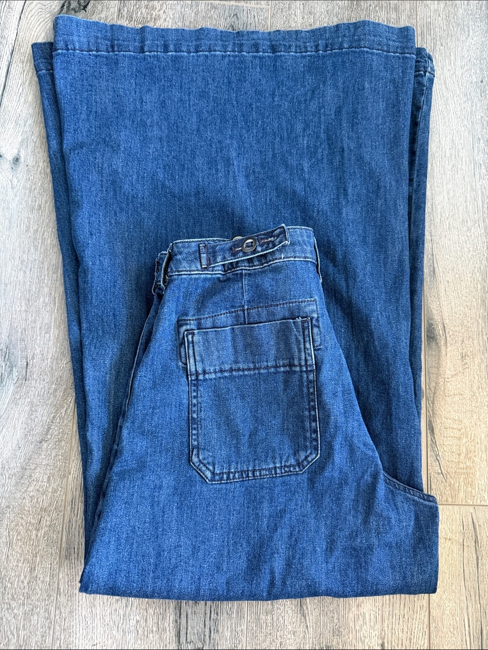 Pilcro Wide-Leg Flare Jeans in Dark Blue Denim - Picture 15 of 15